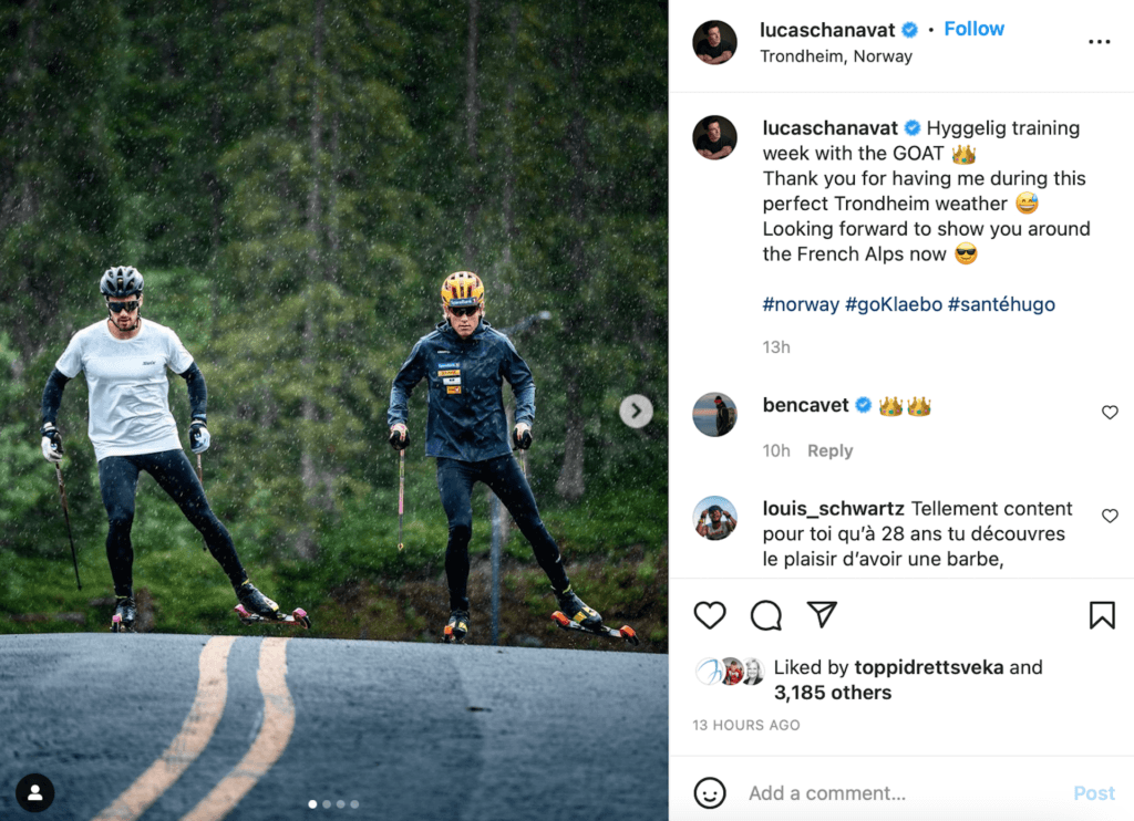 Chanavat trener med Klæbo i Trondheim July 2022 IG screen dump