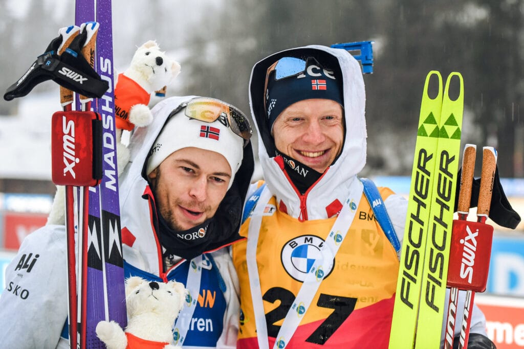 Sturla Holm Laegreid (NOR), Johannes Thingnes Boe (NOR), (l-r), (l-r) - IBU World Cup Biathlon, sprint men, Annecy-Le Grand Bornand (FRA). www.nordicfocus.com. © Authamayou/NordicFocus.