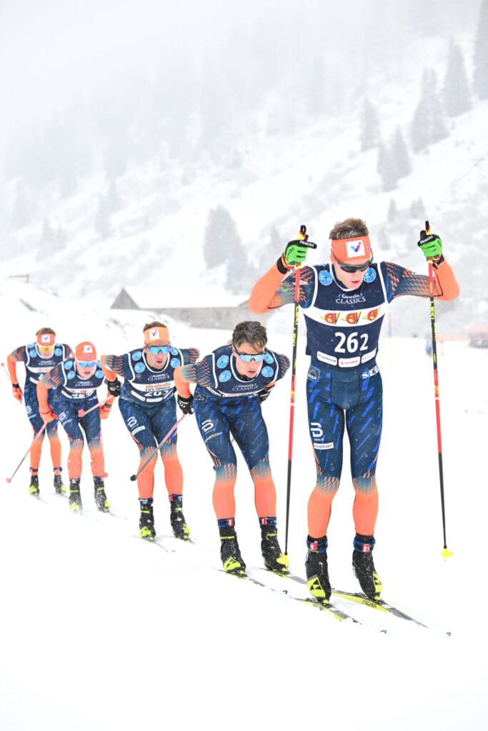 10.12.2022, Bad Gastein, Austria (AUT): Stian Hoelgaard (NOR), Max Novak (SWE), Chris Andre Jespersen (NOR), Petter Stakston (NOR), Vebjorn Moen (NOR), (l-r) - Visma Ski Classics Bad Gastein Pro Team Tempo - Bad Gastein (AUT).