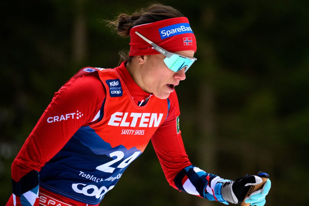 Heidi Weng of Norway competes in women's cross country skiing 10 km classic technique interval start during Tour de Ski on December 31, 2023 in Toblach.