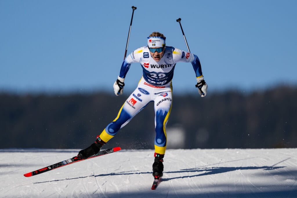Jonna Sundling of Sweden competes in women's cross-country skiing sprint qualification during Tour de Ski on December 30, 2023 in Toblach.