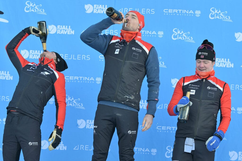 Kasper Stadaas (NOR), Andreas Nygaard (NOR), Johan Hoel (NOR), (l-r) - Ski Classics La Venosta Criterium - Val Venosta (ITA).