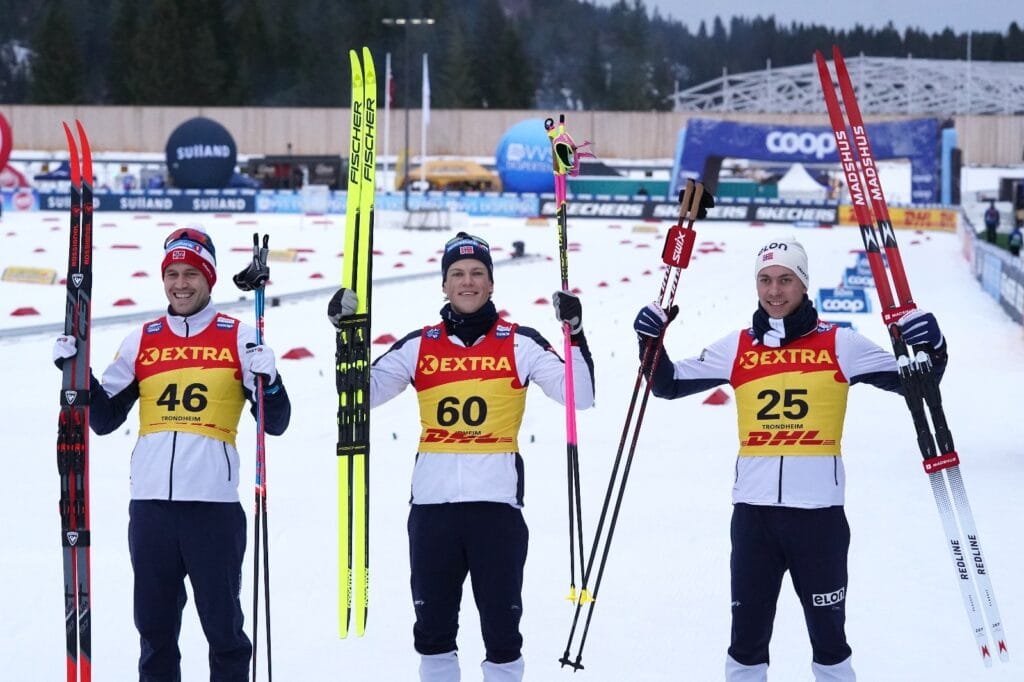 Pallen 10km CL WC Trondheim 2023 Pål Golberg, Johannes Høsflot Klæbo, Henrik Dønnestad.