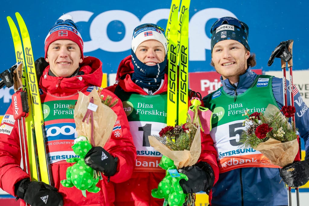 Erik Valnes (NOR), Johannes Høsflot Klæbo (NOR), James Clinton Schoonmaker WC Östersund 2023