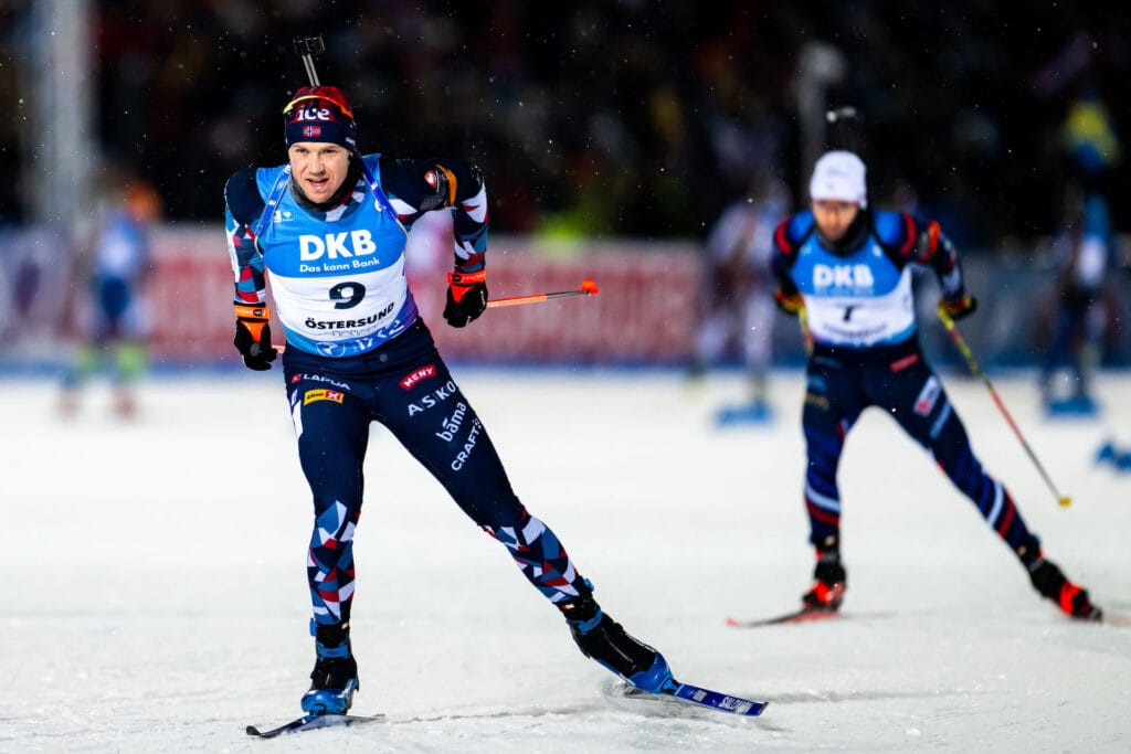 Vetle Sjåstad Christiansen of Norway competes in men's 12,5 km pursuit during the IBU World Cup on December 3, 2023 in Östersund.
