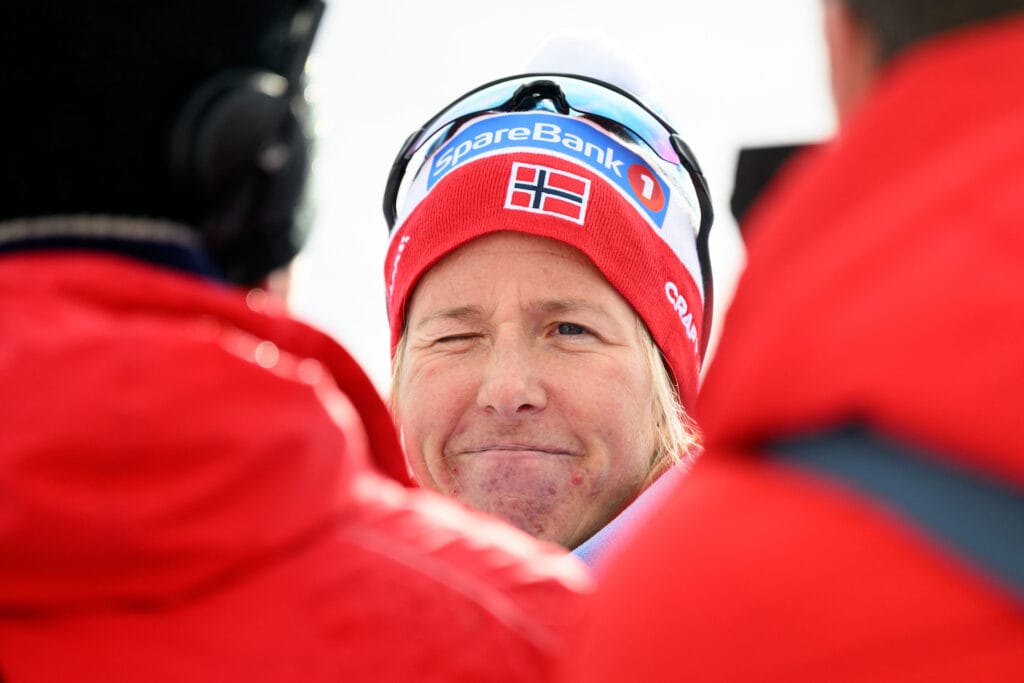 Astrid Øyre Slind of Norway in the mixed zone after women's cross country skiing 20 km classic technique pursuit during Tour de Ski on January 4, 2024 in Davos.