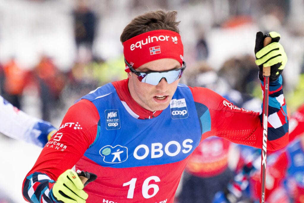 Håvard Moseby of Norway competes in men’s 50 km free technique mass start during the FIS Cross-Country World Cup on March 11, 2023 in Oslo.
