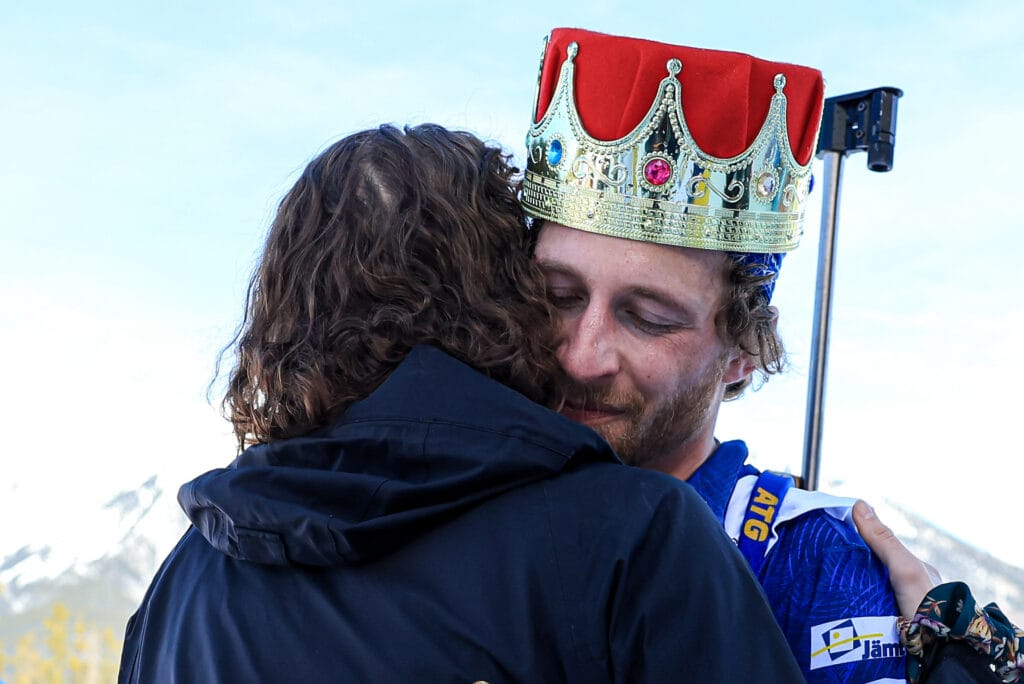 Hanna Oeberg (SWE), Peppe Femling (SWE), (l-r) - IBU World Cup Biathlon, pursuit men, Canmore (CAN). 