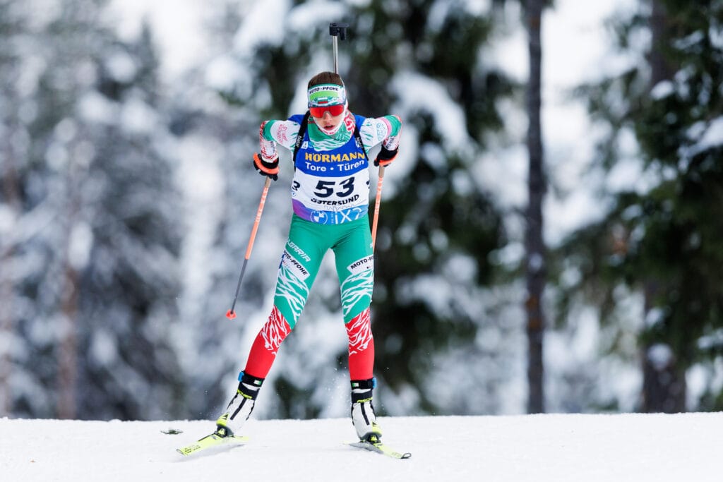 Lora Hristova Of Bulgaria competes in the women's 15 km individual during the IBU World Cup on November 26, 2023 in Östersund.
