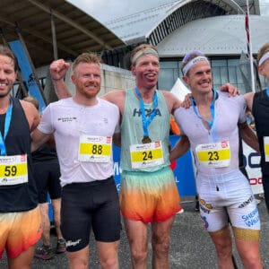 Ola Erling Korbol, Joar Thele, Sigurd Lund Røer, Morten Eide Pedersen og Martin Galleberg etter Birkebeinerlopet 2024. Foto: Ingeborg Scheve/ langrenn.com