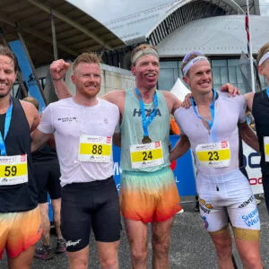 Ola Erling Korbol, Joar Thele, Sigurd Lund Røer, Morten Eide Pedersen og Martin Galleberg etter Birkebeinerlopet 2024. Foto: Ingeborg Scheve/ langrenn.com