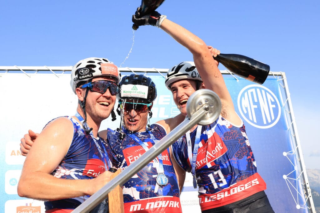 Sindre Bjørnestad Skar (NOR), Michal Novak (CZE), Mathis Desloges (FRA), (l-r) - Martin Fourcade Nordic Festival Cross-Country, Annecy (FRA).