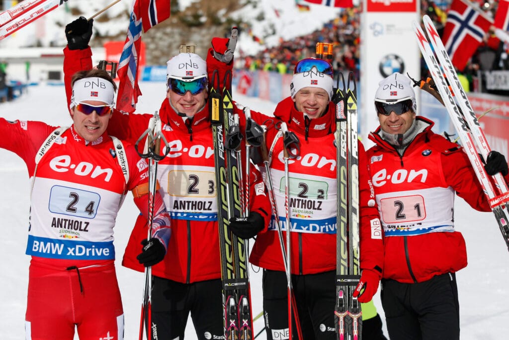 Emil Hegle Svendsen, Johannes Thingnes Boe, Tarjei Boe and Ole Einar Bjoendalen (NOR).