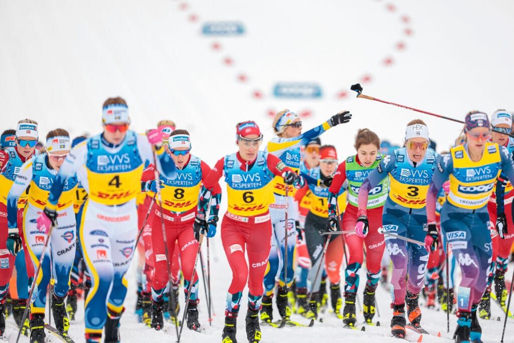 16.12.2023, Trondheim, Norway (NOR): Lotta Udnes Weng (NOR), Frida Karlsson (SWE), Rosie Brennan (USA), Delphine Claudel (FRA), (l-r) - FIS world cup cross-country, skiathlon, Trondheim (NOR).