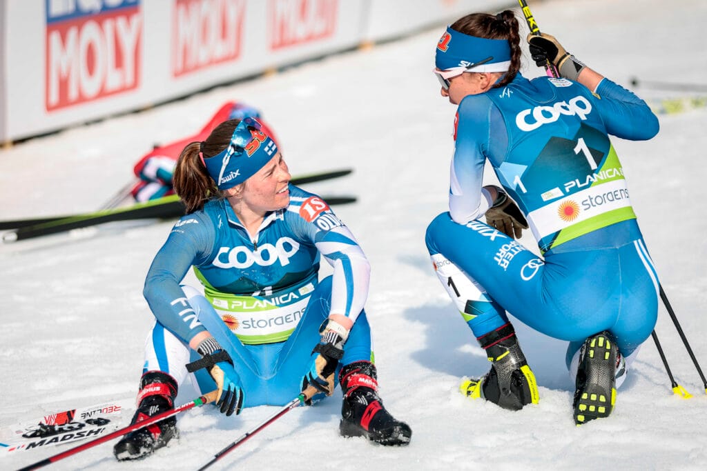 Krista Parmakoski (FIN), Kerttu Niskanen (FIN), (l-r) - FIS nordic world ski championships cross-country, skiathlon women, Planica (2023).