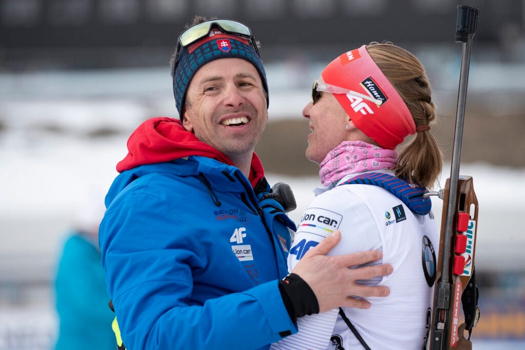 Daniel Kuzmin (SVK), Anastasiya Kuzmina (SVK), (l-r) - IBU world cup biathlon, mass women, Oslo 2019.