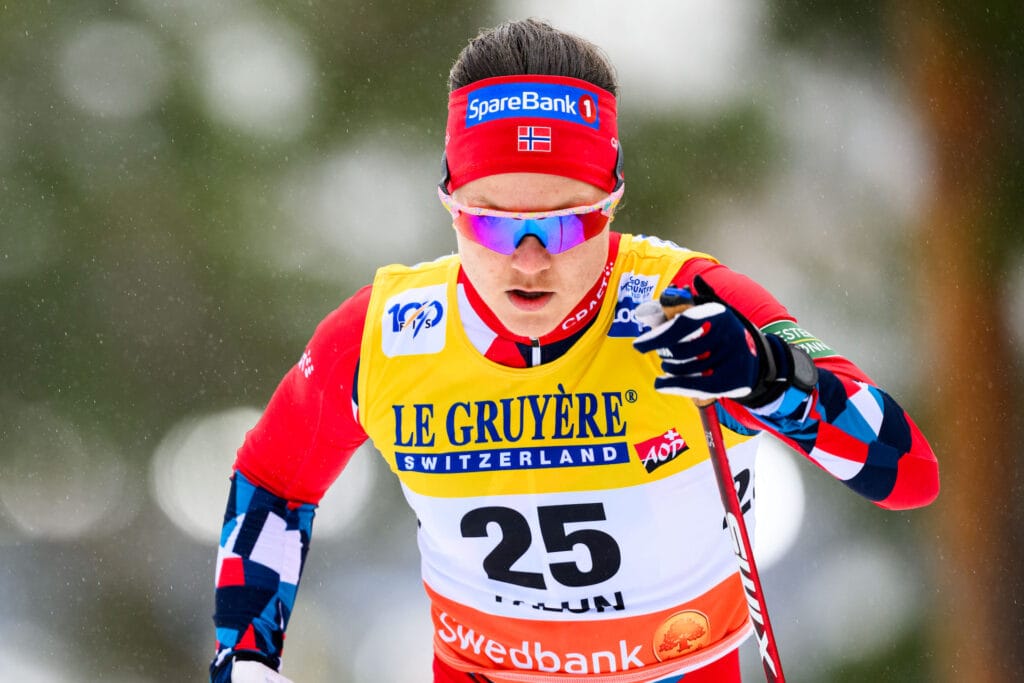 Ane Appelkvist Stenseth of Norway competes in the Women's Sprint prologue during the FIS Cross-Country World Cup on March 15, 2024 in Falun.