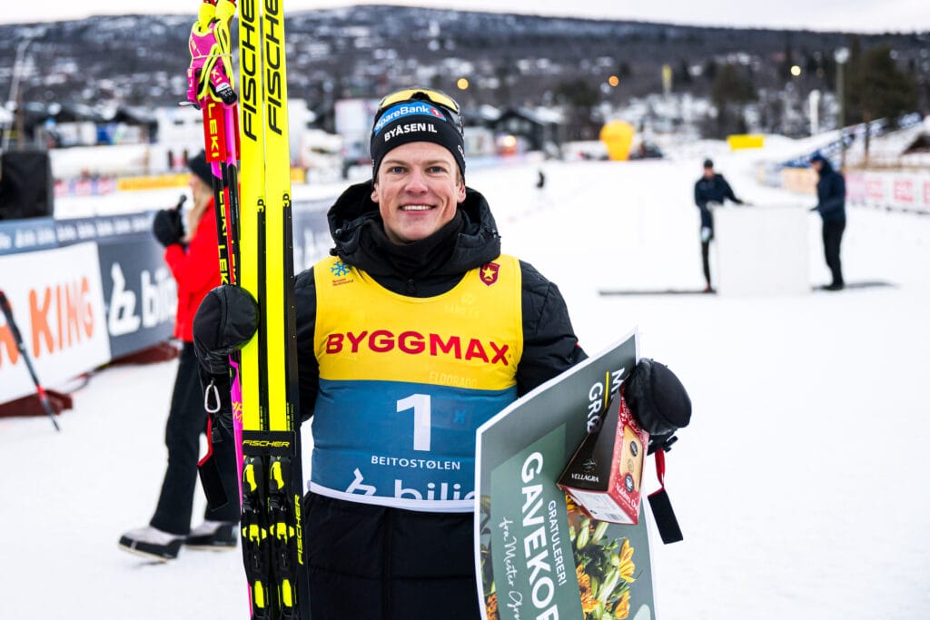 Johannes Høsflot Klæbo of Norway after winning the men’s cross-country skiing sprint final during Beitosprinten 2024 on November 22, 2024 in Beitostølen.