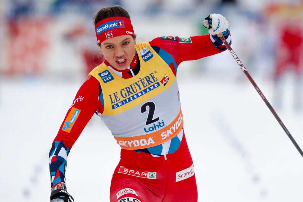 Kristine Stavaas Skistad of Norway competes in women's free technique sprint final during the FIS Cross-Country World Cup on March 25, 2023 in Lahtis.