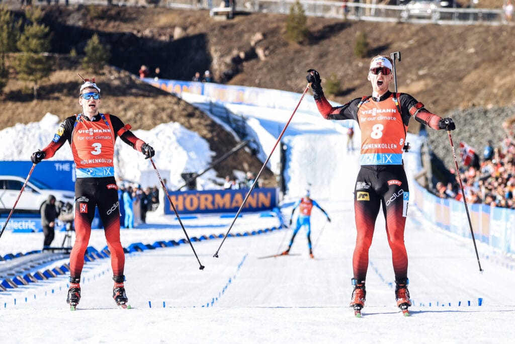 Sturla Holm Lægreid (NOR), Sivert Guttorm Bakken (NOR), (l-r) - IBU World Cup Biathlon, mass men, Oslo 2022