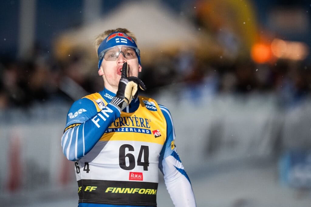 Iivo Niskanen of Finland celebrates after competing in the men's 10km classic interval start during the FIS Cross-Country World Cup on November 29, 2024 in Ruka.