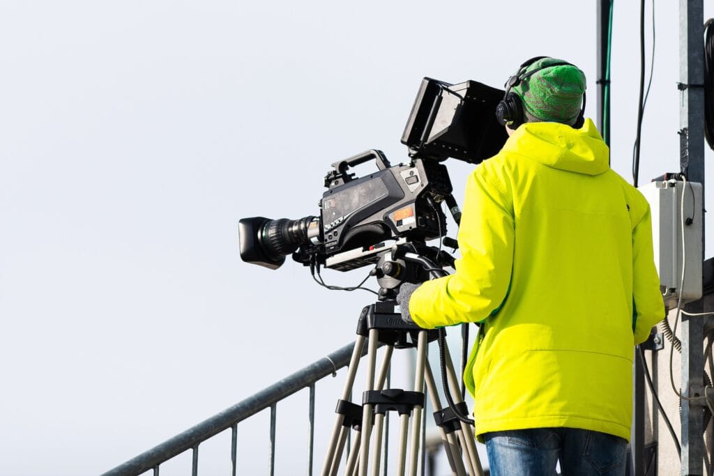 TV camera operator ahead of the women’s 10 km classic technique mass start during Tour de Ski on January 3, 2020