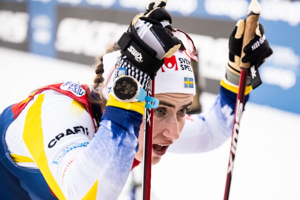 Ebba Andersson of Sweden after competing in the women's 20 km individual during day four of Tour de Ski on December 31, 2024 in Toblach.