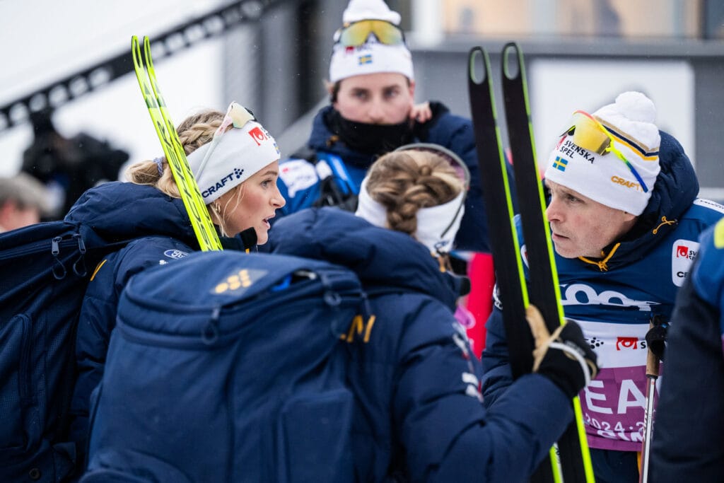 Frida Karlsson and Ebba Andersson of Sweden after competing in women's cross country skiing 10 km free technique interval start during the FIS Cross-Country World Cup on December 6, 2024 in Lillehammer.