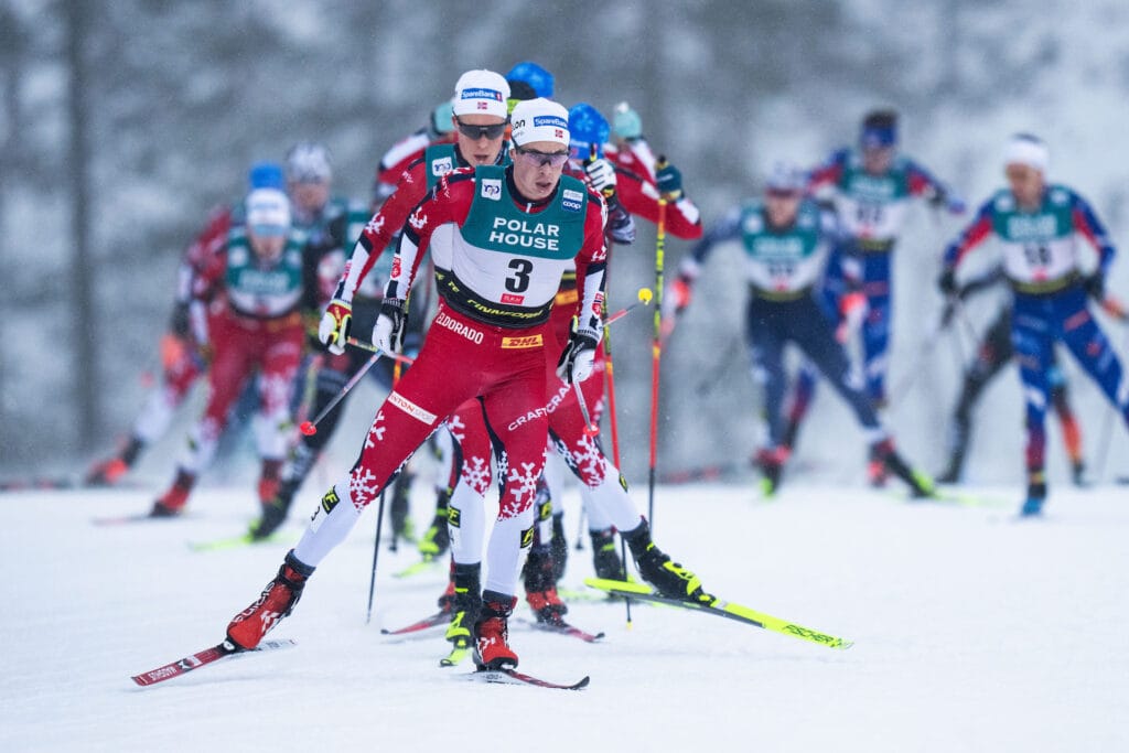 Harald Østberg Amundsen of Norway competes in men's 20 km mass start during the FIS Cross-Country World Cup on December 1, 2024 in Ruka.