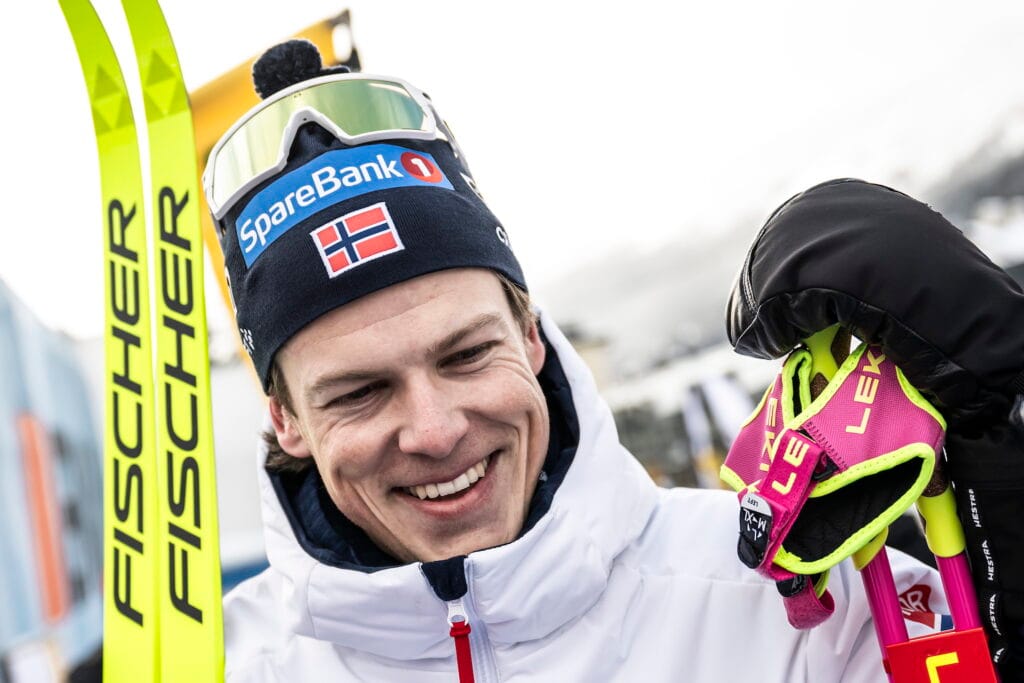 Johannes Høsflot Klæbo of Norway after the men's cross-country skiing 20 km classic technique interval start during the FIS Cross-Country World Cup on December 15, 2024 in Davos.