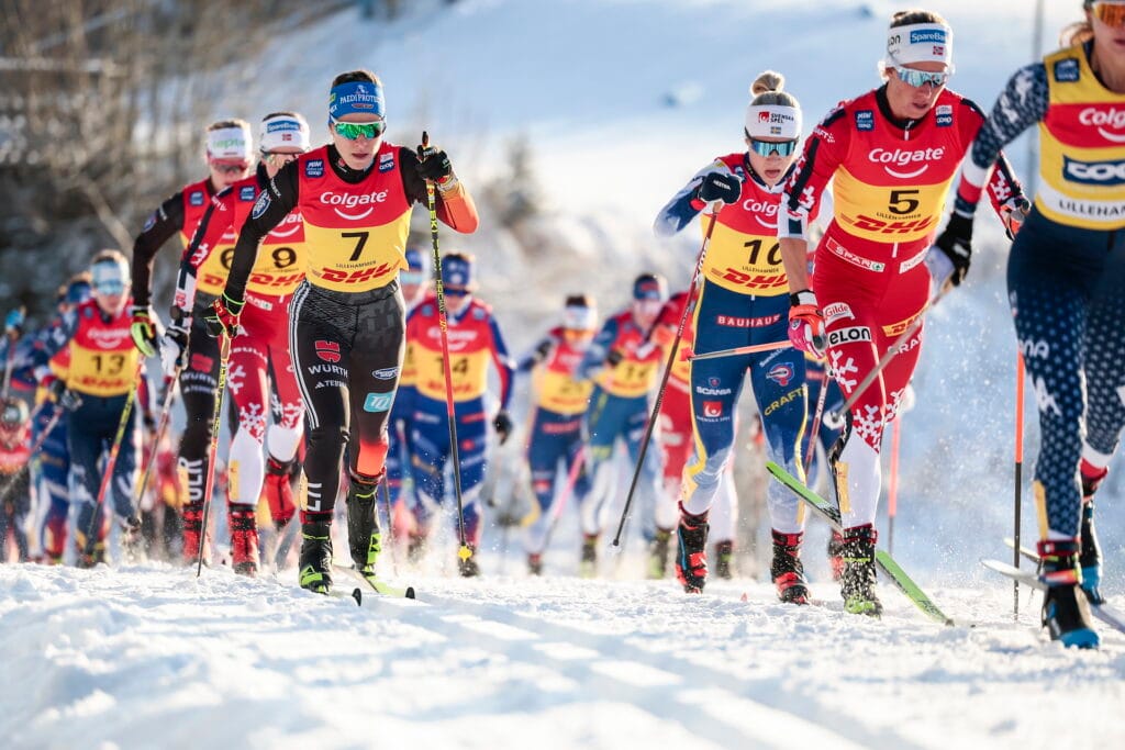 Katharina Hennig (GER), Jonna Sundling (SWE), Astrid Oeyre Slind (NOR), (l-r) - FIS world cup cross-country, skiathlon, Lillehammer (NOR).