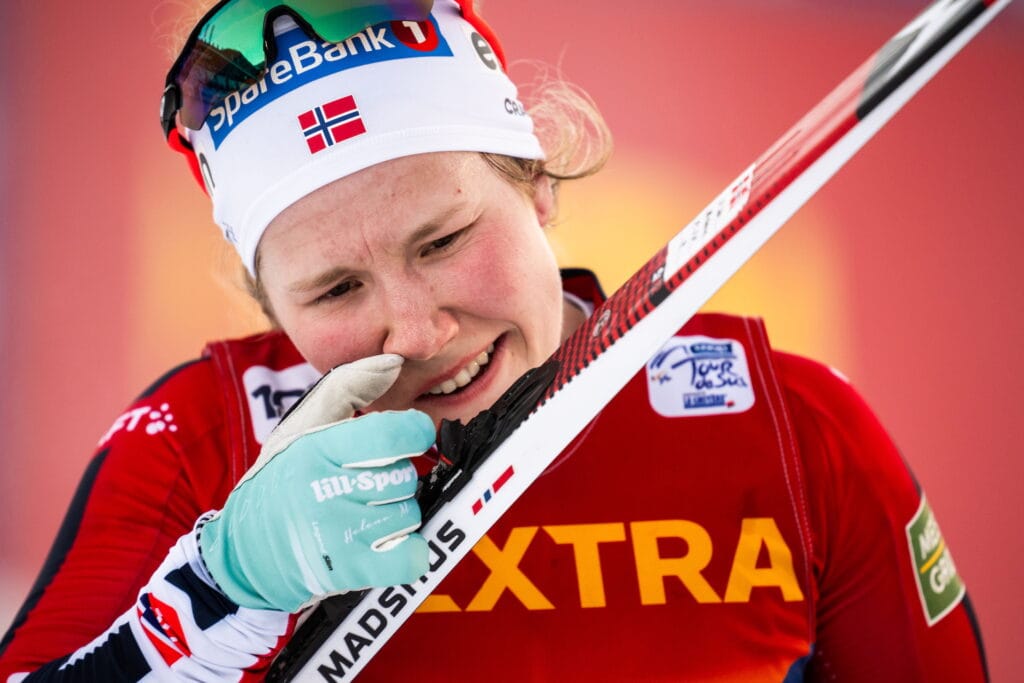 Helene Marie Fossesholm of Norway after competing in the women's 20 km individual during day four of Tour de Ski on December 31, 2024 in Toblach.