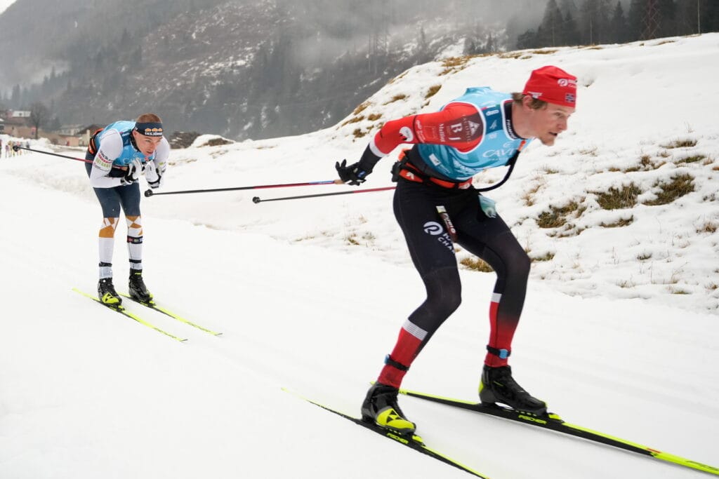 Vebjoern Moen (NOR), Mathias Aas Rolid (NOR), (l-r)  - Ski Classics Marcialonga - Trentino (ITA). 
