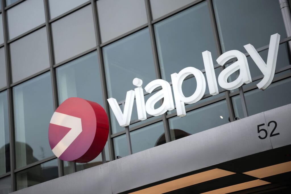 Exteriör av Viaplays kontor den 25 april 2024 i Stockholm.