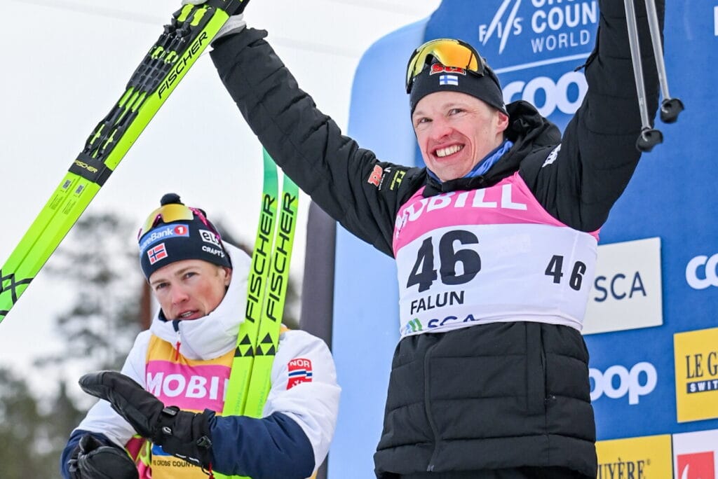 Johannes Høsflot Klæbo (NOR), Iivo Niskanen (FIN), Erik Valnes (NOR), (l-r) - FIS world cup cross-country, 10km, Falun (SWE).