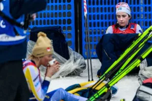 Frida Karlsson of Sweden and Ebba Andersson of Sweden after the women's 50 km free technique mass start during day 12 of the 2025 FIS Nordic Ski World Championships on March 9, 2025 in Trondheim.