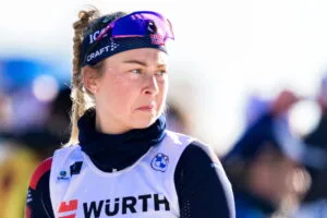 Ingrid Landmark Tandrevold of Norway during zeroing ahead of women's 10 km pursuit during the IBU World Cup on March 22, 2025 in Oslo. Foto: Mathias Bergeld / BILDBYRÅN