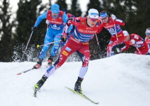 Johannes Hoesflot Klaebo (NOR) and Federico Pellegrino (ITA). Photo: GEPA pictures/ Harald Steiner © Bildbyrån