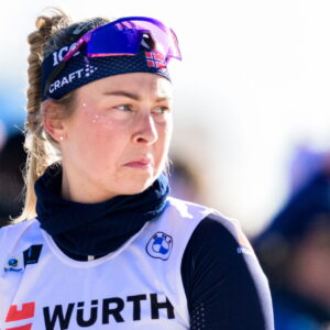 Ingrid Landmark Tandrevold of Norway during zeroing ahead of women's 10 km pursuit during the IBU World Cup on March 22, 2025 in Oslo.