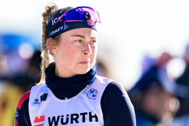 Ingrid Landmark Tandrevold of Norway during zeroing ahead of women's 10 km pursuit during the IBU World Cup on March 22, 2025 in Oslo.