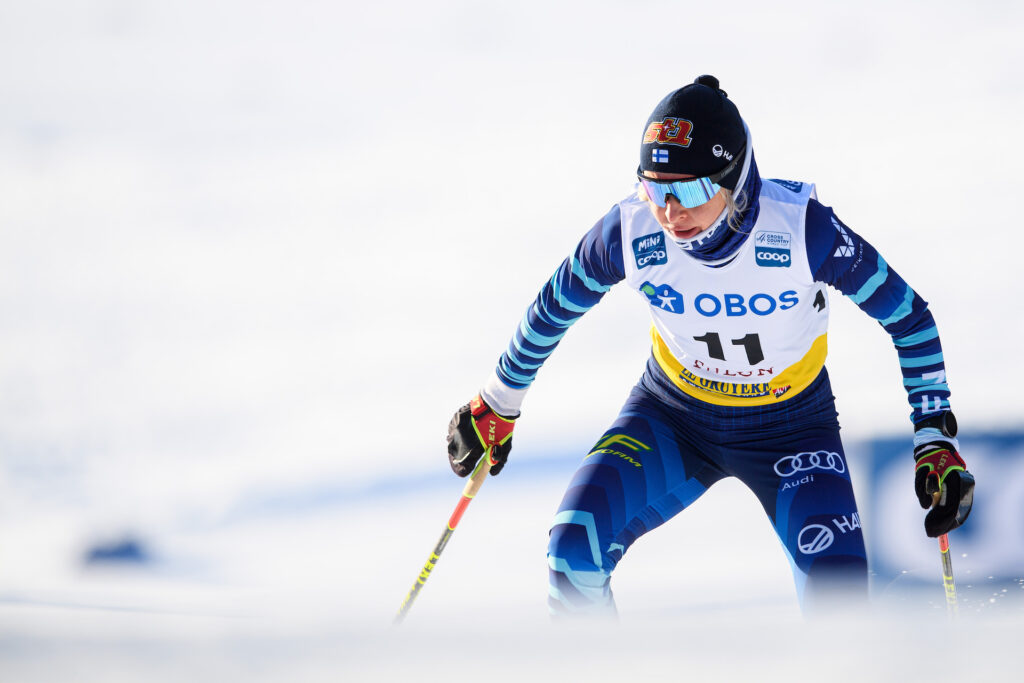 Riitta-Liisa of Finland competes in the Women's Cross Country Skiing 10 km Free Technique during the FIS Cross-Country World Cup on January 29, 2021 in Falun.