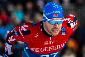 Håvard Solås Taugbøl of Norway competes in the men's free technique sprint prologue during day 2 of the 2025 FIS Nordic Ski World Championships on February 27, 2025 in Trondheim.