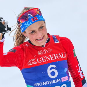 250309 Skidor TRONDHEIM,NORWAY,09.MAR.25 - NORDIC SKIING, CROSS COUNTRY SKIING - FIS Nordic World Ski Championships, 50 km, mass start, ladies. Image shows the rejoicing of Therese Johaug (NOR). Photo: GEPA pictures/ - COP 81 - SWEDEN AND NORWAY ONLY