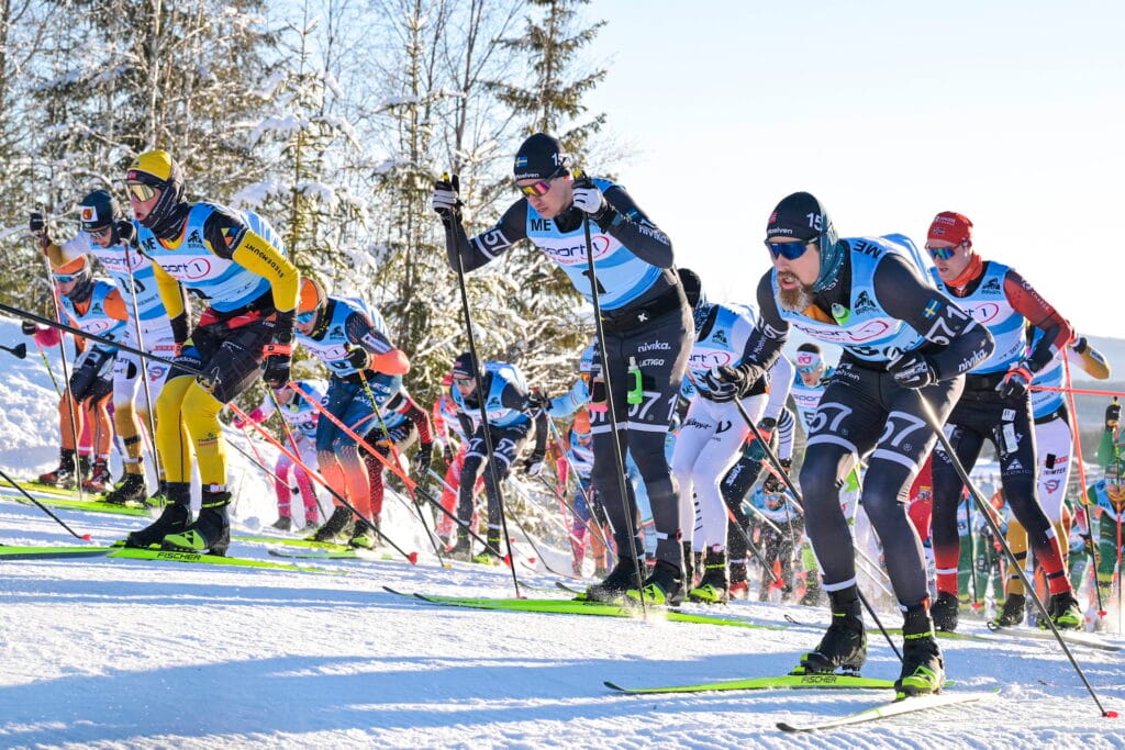 Amund Riege (NOR), Emil Persson (SWE), Runar Skaug Mathisen (NOR), (l-r) - Ski Classics Birkebeinerrennet, Rena-Lillehammer (NOR). 