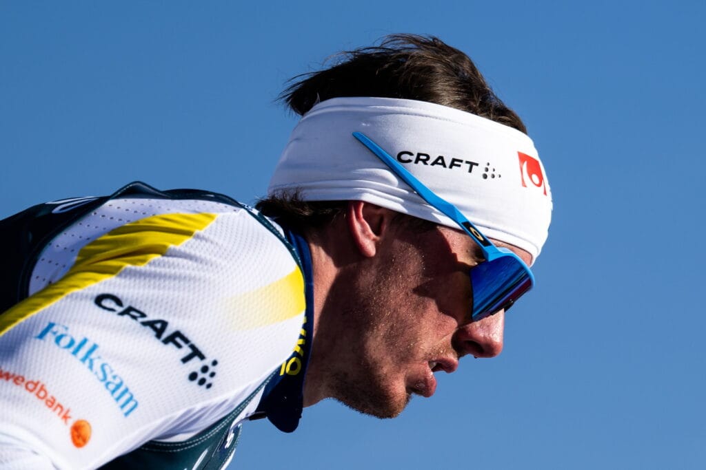 Johan Häggström of Sweden competes in the men's 10 km interval start free technique during the FIS Cross-Country World Cup on February 2, 2025 in Cogne.