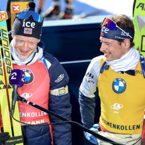 Johannes Thingnes Boe (NOR), Sturla Holm Laegreid (NOR), (l-r) - IBU World Cup Biathlon, sprint men, Oslo (NOR).