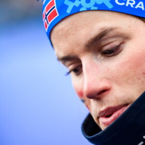 Kristin Austgulen Fosnæs of Norway in the mixed zone after the women's 4 x 7.5 km classic/free technique relay during day 10 of the 2025 FIS Nordic Ski World Championships on March 7, 2025 in Trondheim.
