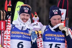 Sturla Holm Laegreid (NOR), Endre Stroemsheim (NOR), Johannes Thingnes Boe (NOR), (l-r) - IBU World Championships Biathlon, mass men, Lenzerheide (SUI).