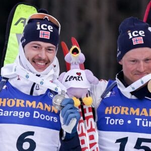 Sturla Holm Laegreid (NOR), Endre Stroemsheim (NOR), Johannes Thingnes Boe (NOR), (l-r) - IBU World Championships Biathlon, mass men, Lenzerheide (SUI).
