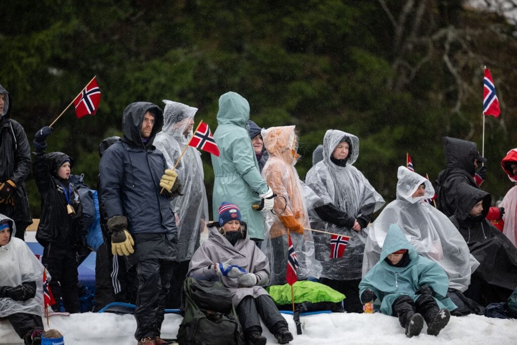 Spectators ahead of the women's 20 km skiathlon during day 5 of the 2025 FIS Nordic Ski World Championships on March 2, 2025 in Trondheim.
